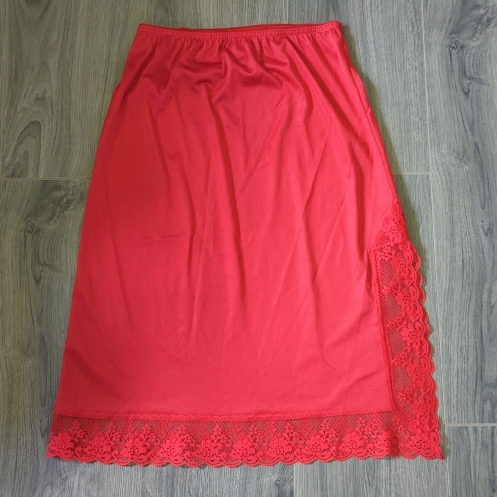 Red Lace-Hem Half Slip for Women